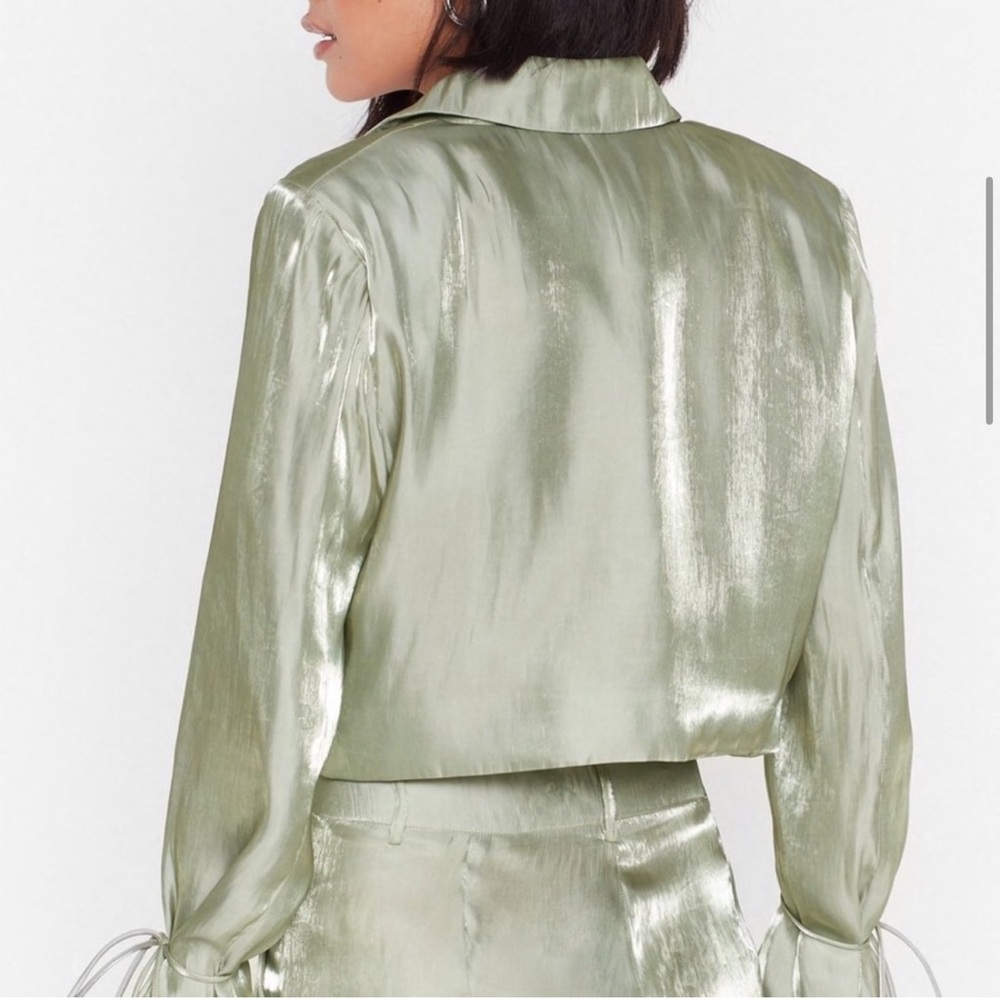 Nasty Gal Shimmer Green Crop Blazer - Picture 3 of 5